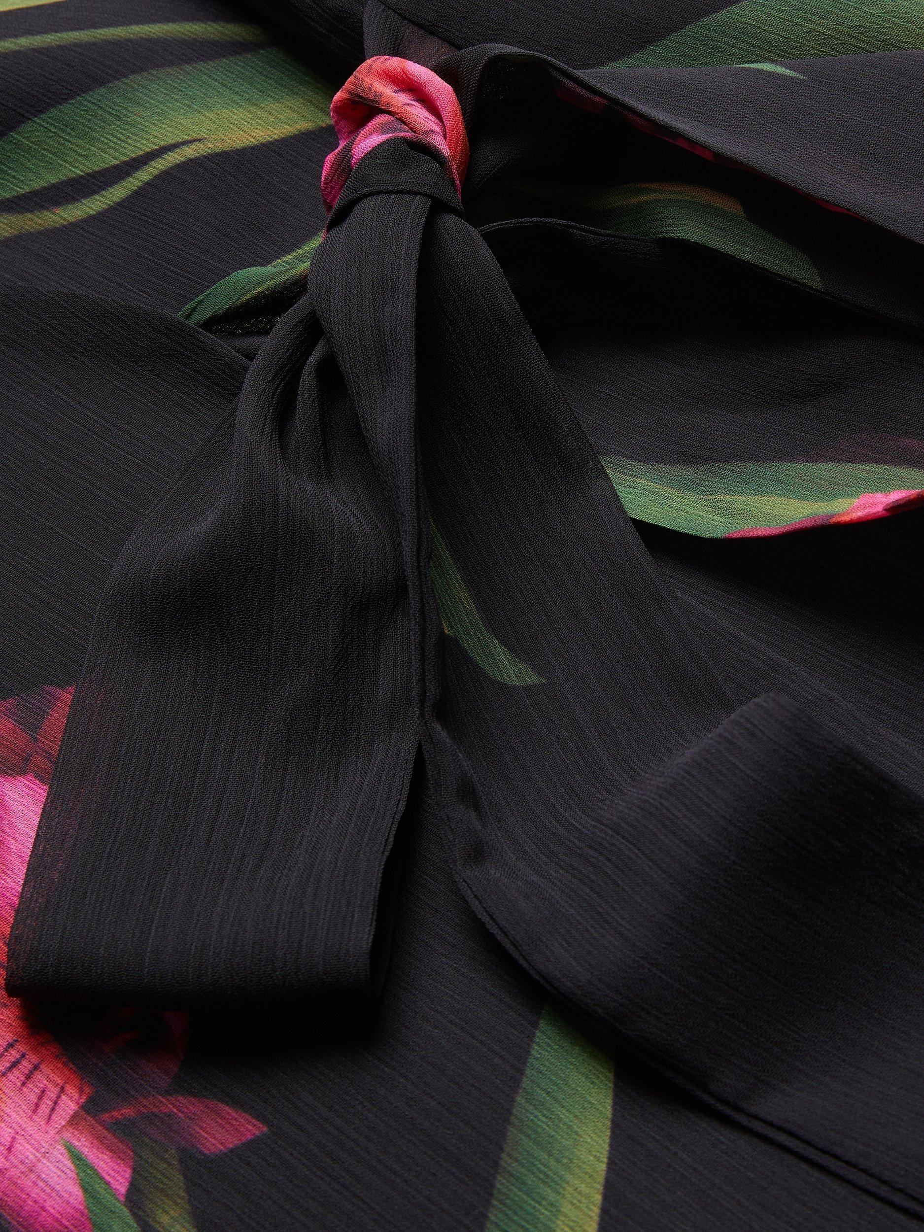 Product image 6 of 7, which shows Ted Baker Fasnia Floral Angel Sleeve Wrap Mini Dress, Black/Fuchsia/Green, 6