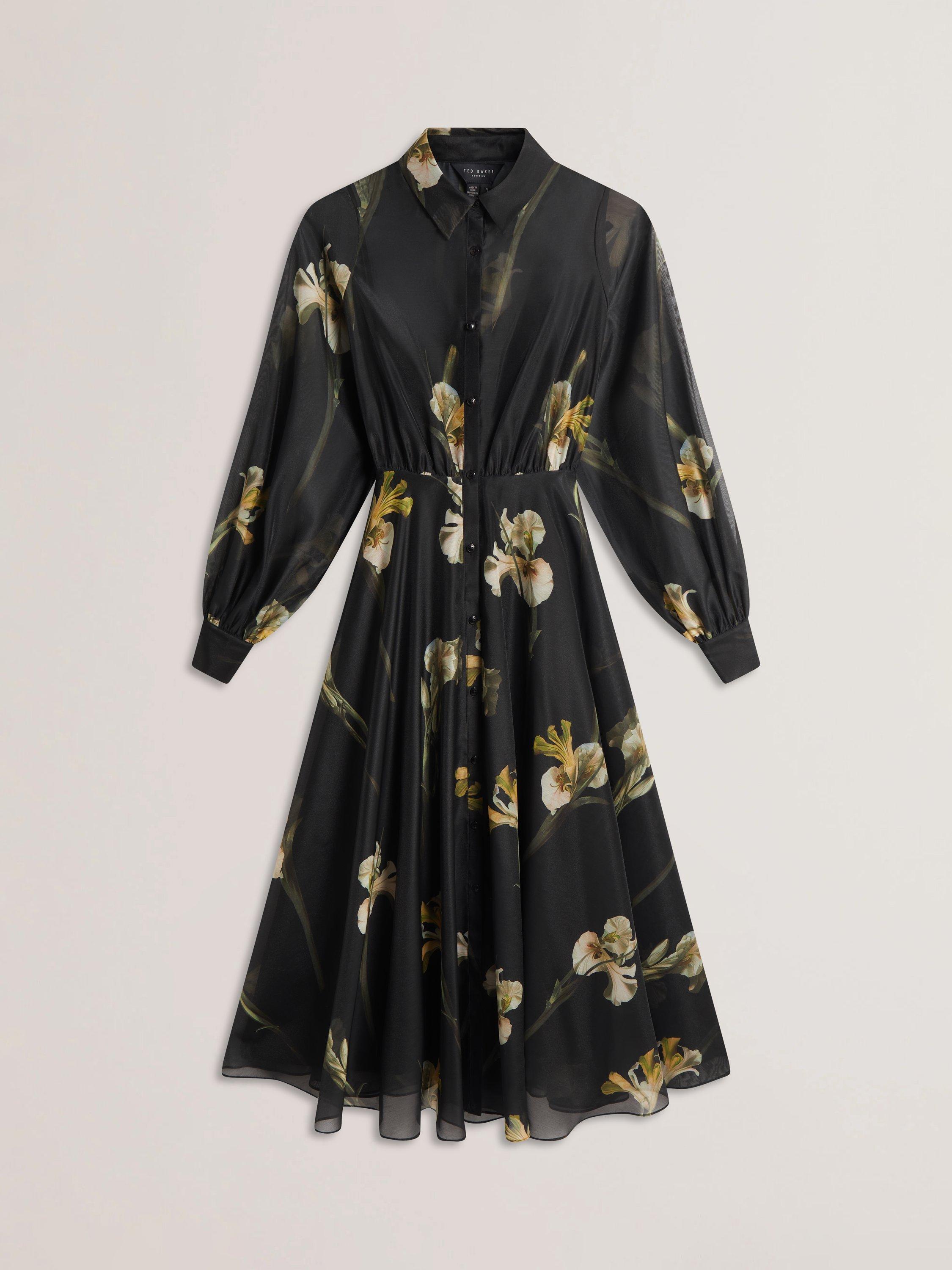 Product image 4 of 5, which shows Ted Baker Liorra Floral Organza Belted Midi Dress, Black/Multi, 6