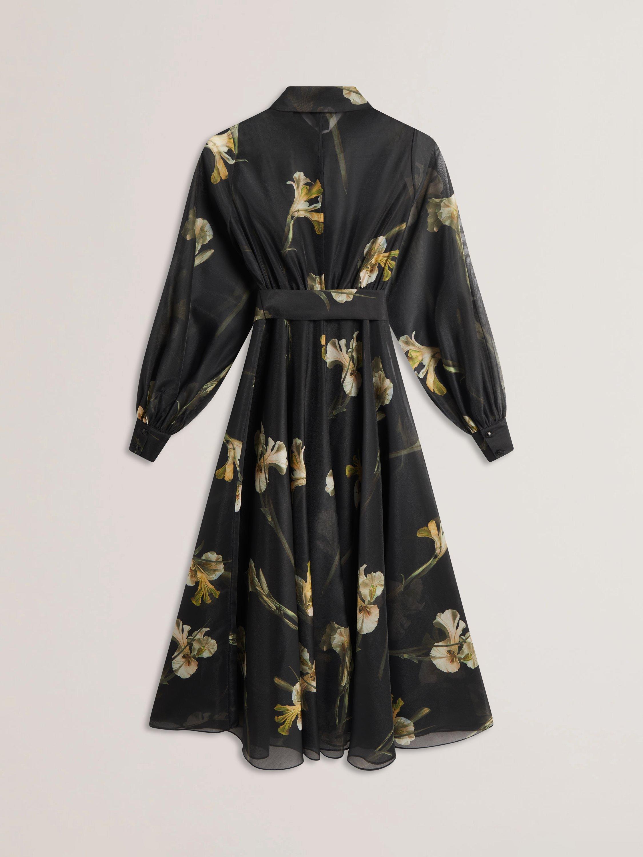Product image 5 of 5, which shows Ted Baker Liorra Floral Organza Belted Midi Dress, Black/Multi, 6