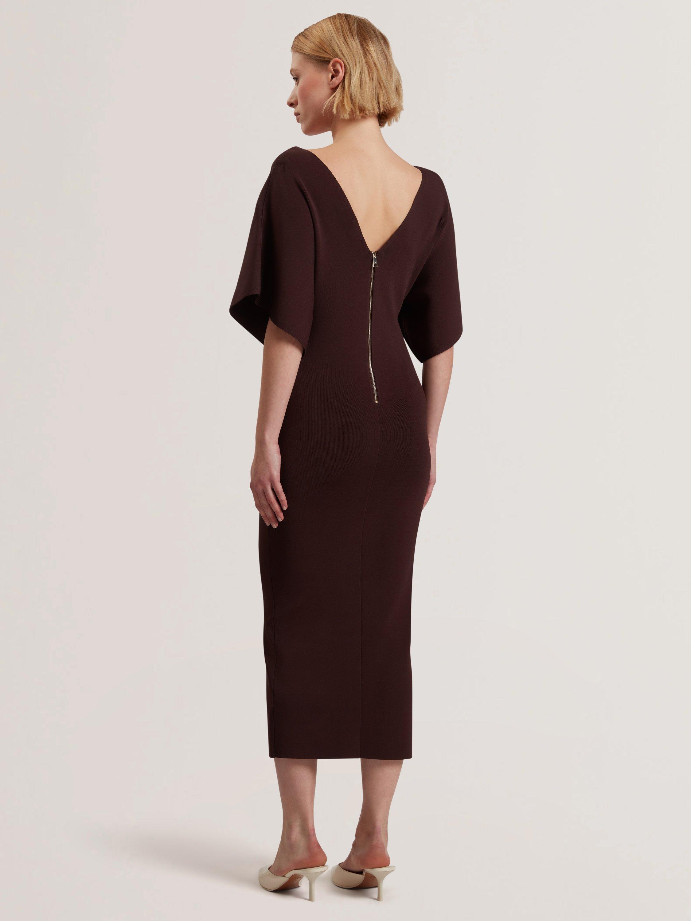 Product image 2 of 5, which shows Ted Baker Rebexxa Knitted Midi Dress, Dark Brown, 6