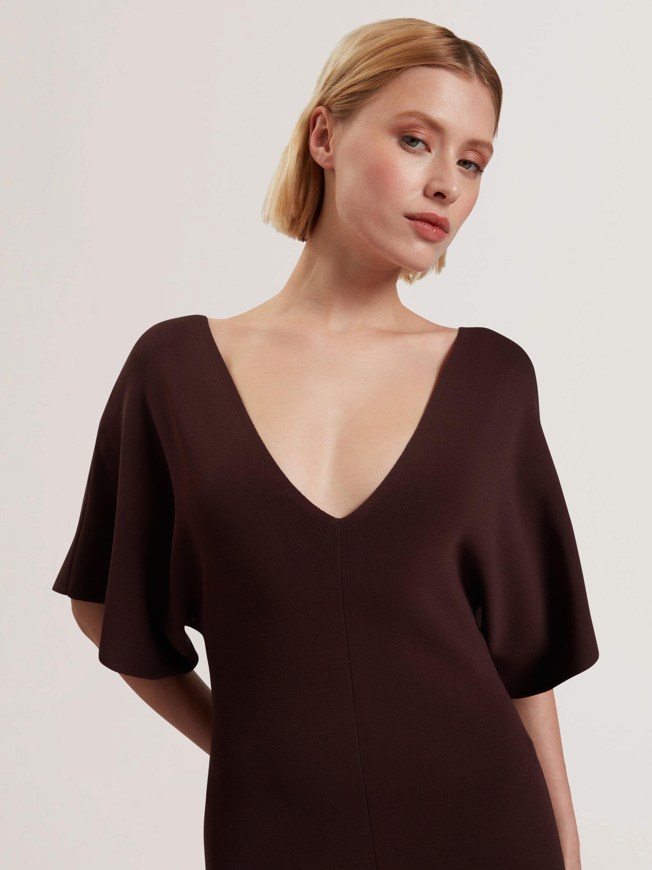 Product image 3 of 5, which shows Ted Baker Rebexxa Knitted Midi Dress, Dark Brown, 6