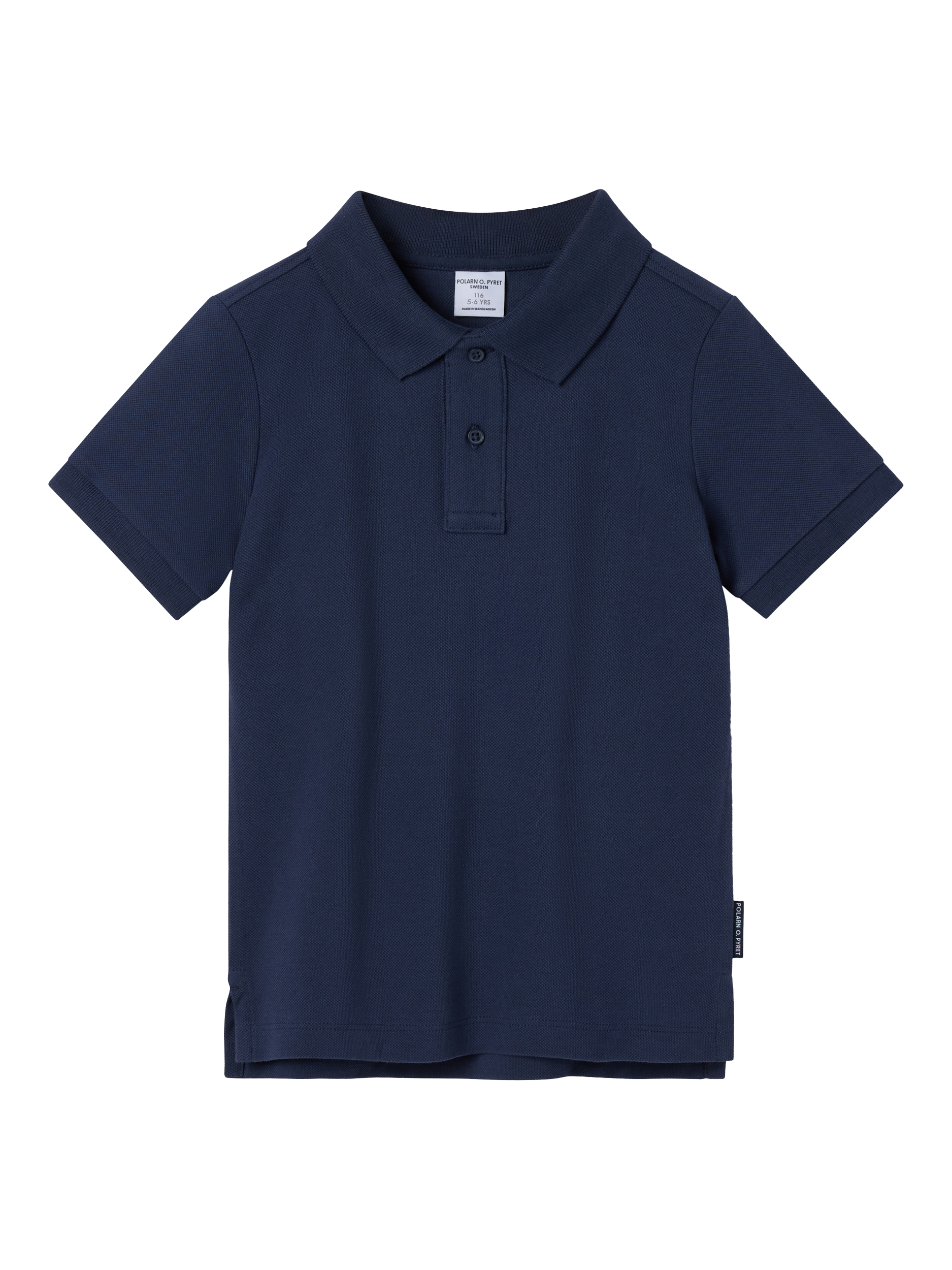 Product image 1 of 3, which shows Polarn O. Pyret Kids' Organic Cotton Polo Shirt, Navy, 3-4 years