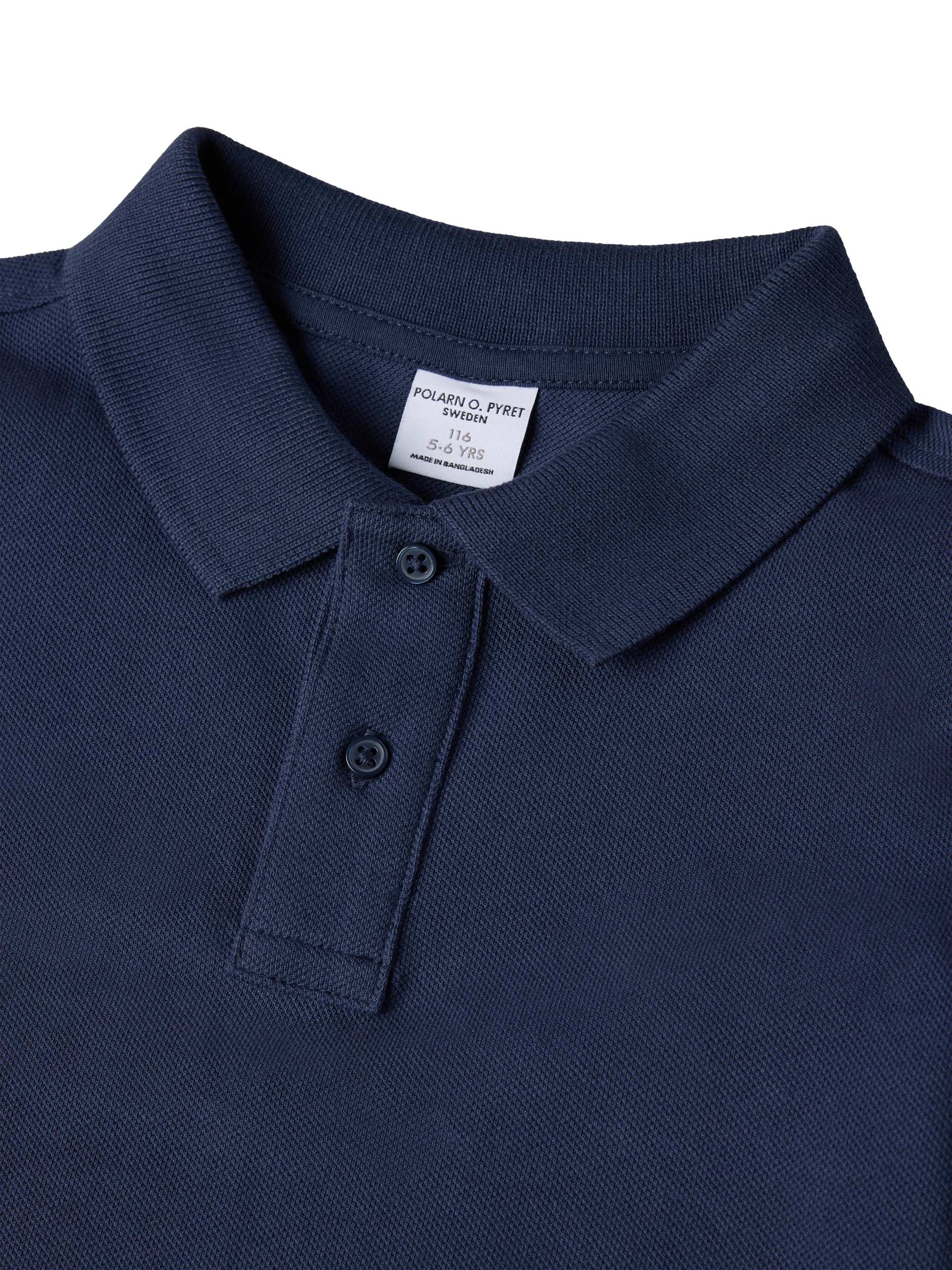 Product image 2 of 3, which shows Polarn O. Pyret Kids' Organic Cotton Polo Shirt, Navy, 3-4 years