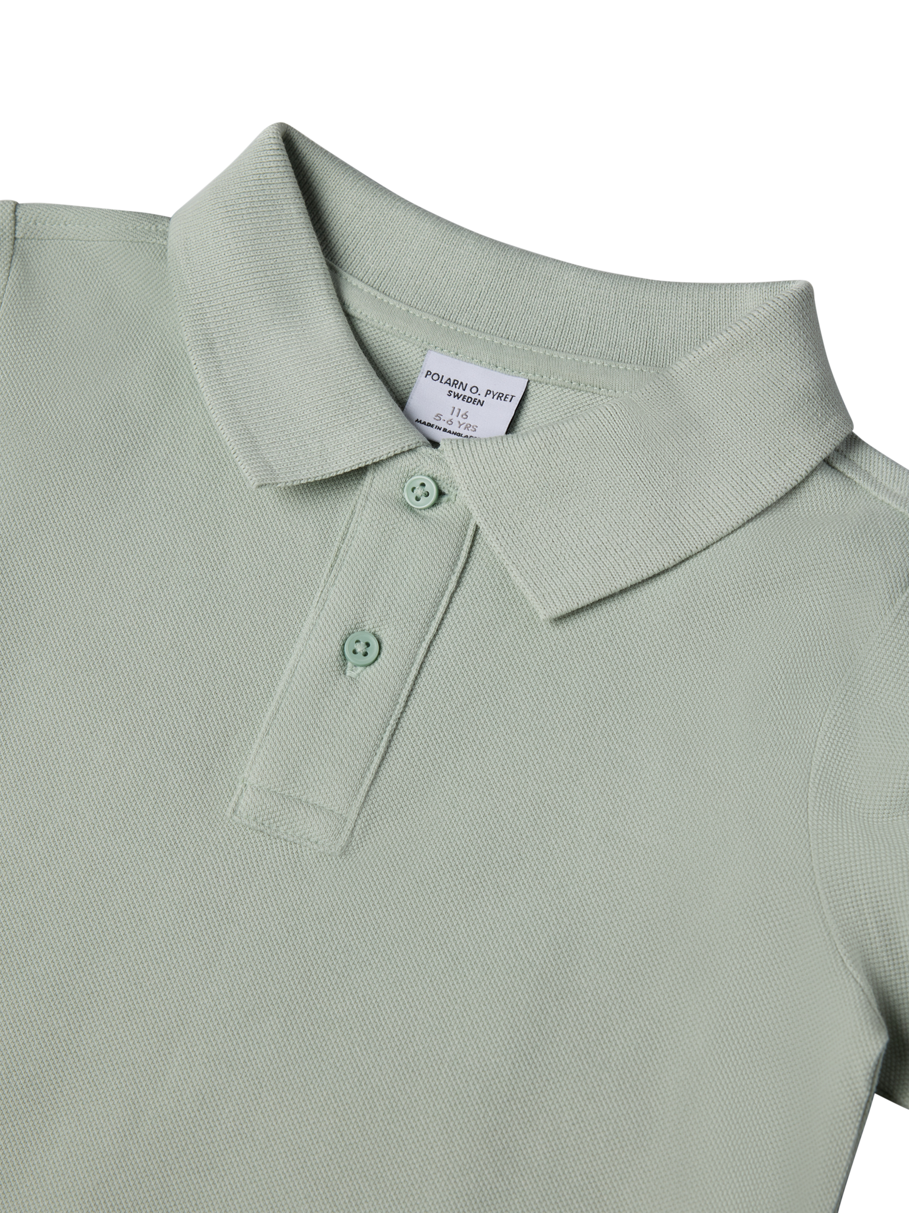 Product image 3 of 3, which shows Polarn O. Pyret Kids' Organic Cotton Polo Shirt, Green, 5-6 years