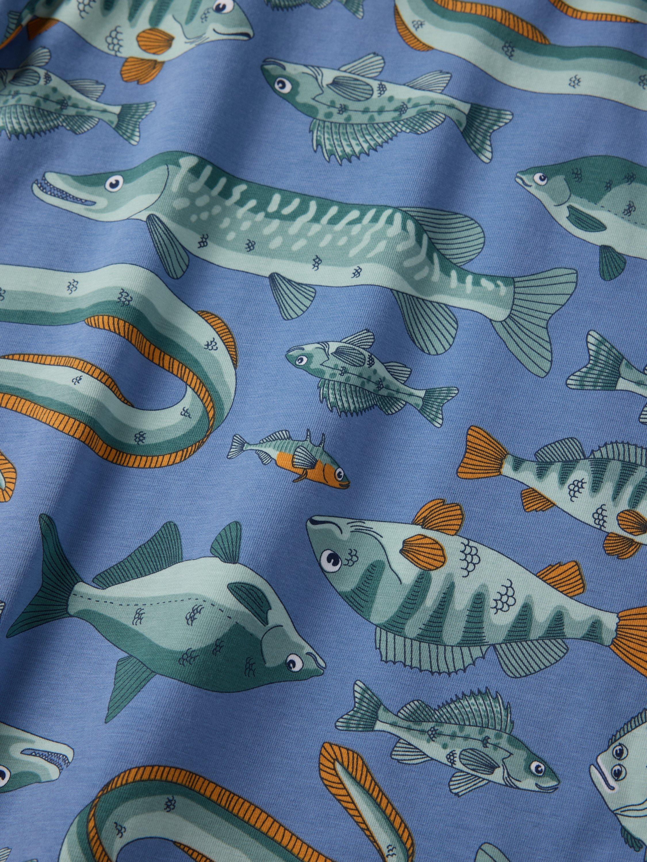 Product image 3 of 4, which shows Polarn O. Pyret Kids' Fish T-Shirt, Blue, 12-18 months