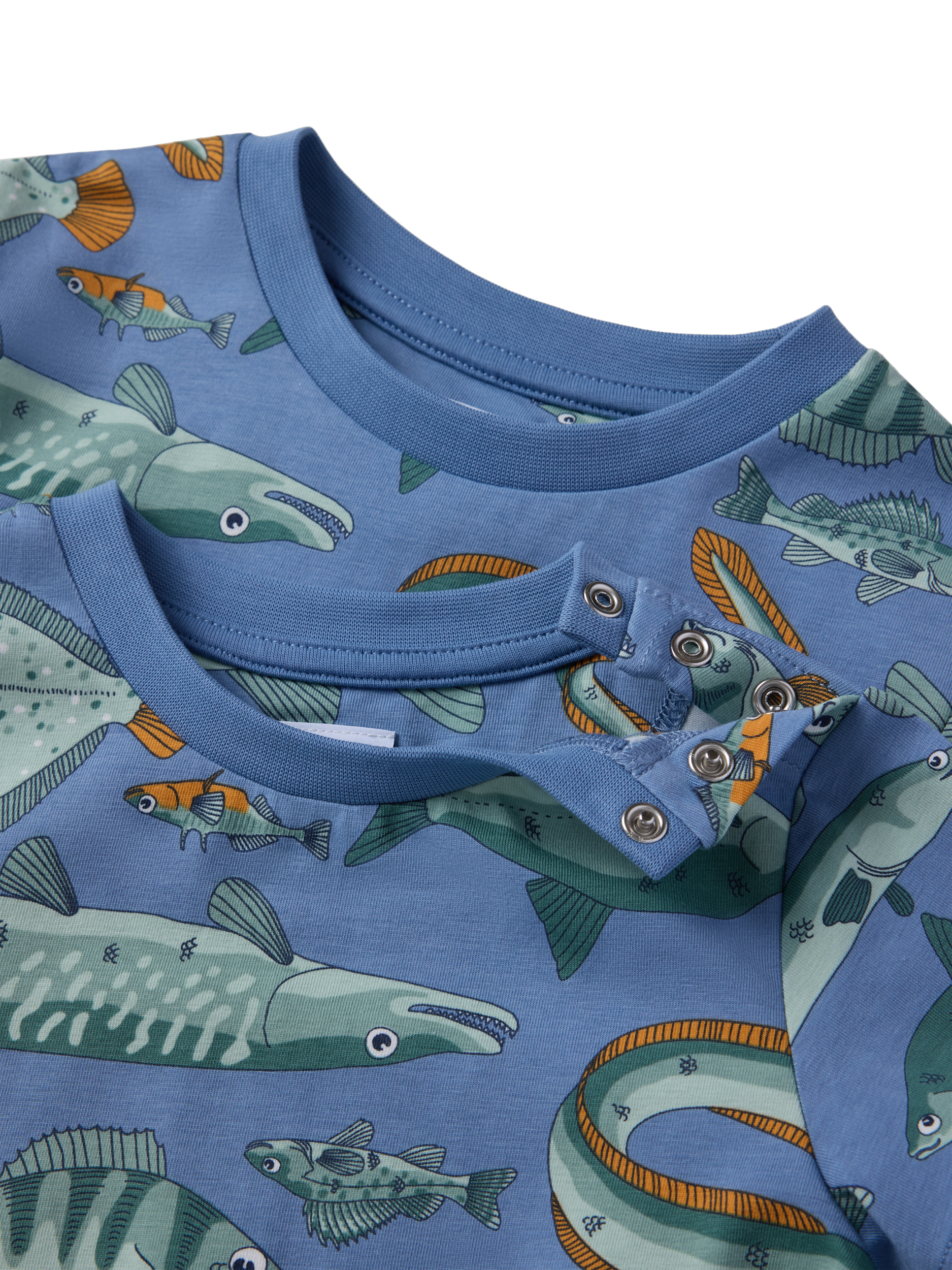 Product image 4 of 4, which shows Polarn O. Pyret Kids' Fish T-Shirt, Blue, 12-18 months