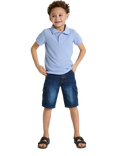 Polarn O. Pyret Kids' Organic Cotton Denim Cargo Shorts, Blue