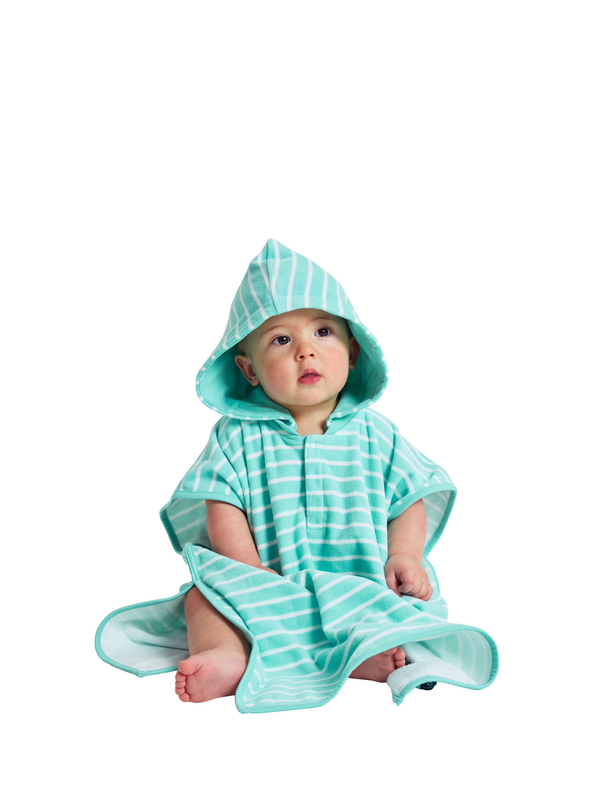 Product image 2 of 4, which shows Polarn O. Pyret Kids' Organic Cotton Stripe Poncho Towel, Blue, S