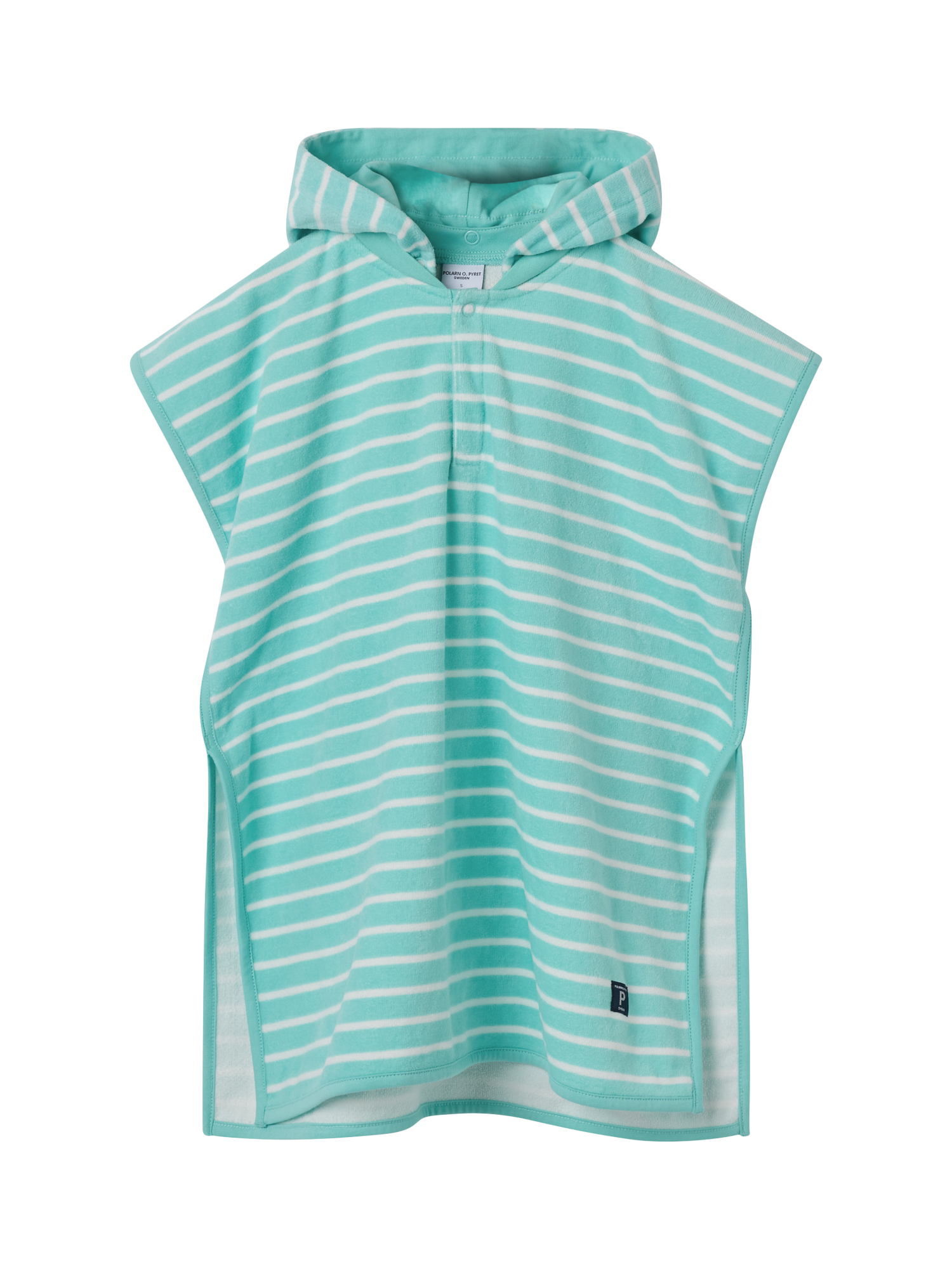 Product image 3 of 4, which shows Polarn O. Pyret Kids' Organic Cotton Stripe Poncho Towel, Blue, S