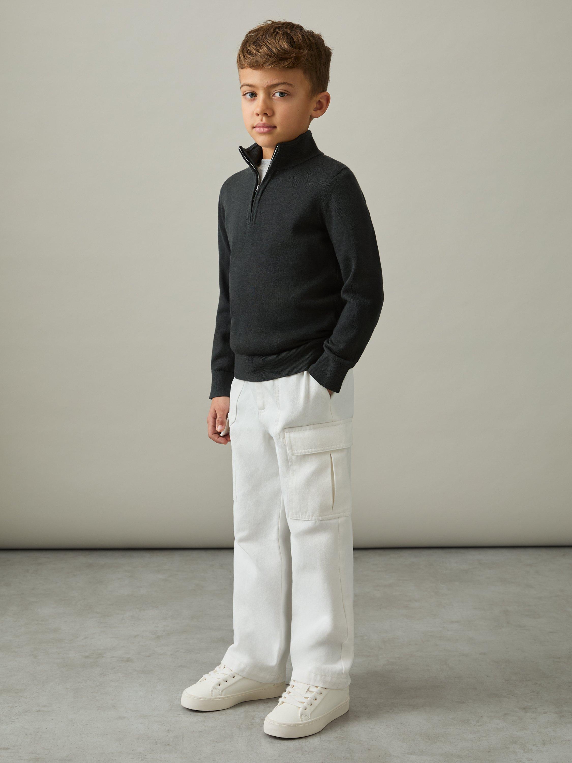 Product image 2 of 4, which shows Reiss Kids' Todd Combat Straight Leg Trousers, Stone, 7-8 years