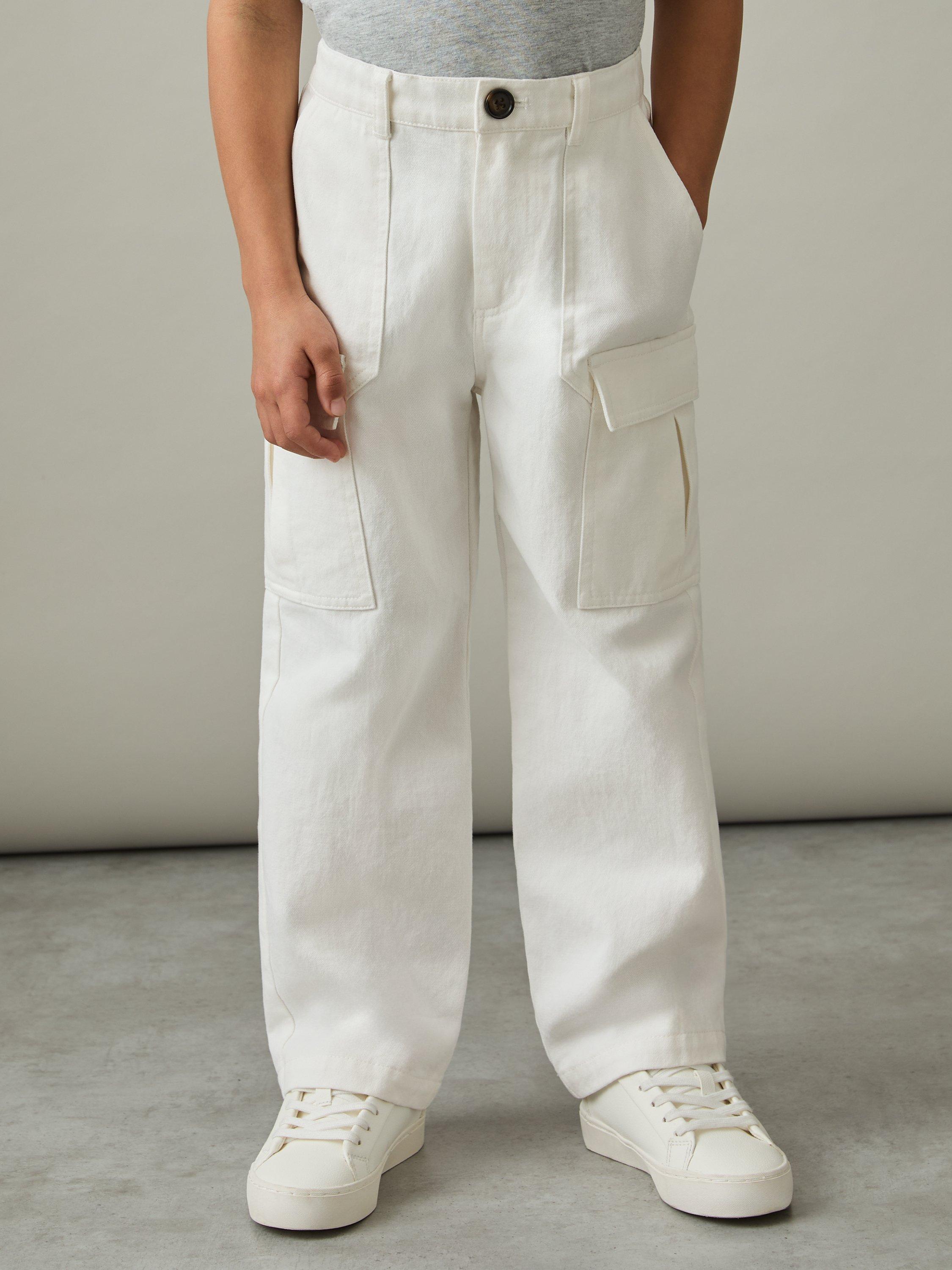 Product image 3 of 4, which shows Reiss Kids' Todd Combat Straight Leg Trousers, Stone, 7-8 years