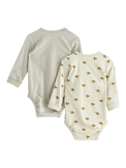 Lindex Baby Plain & Bee Long Sleeve Bodysuit, Pack of 2, Light Dusty Green - view 2, Light Dusty Green