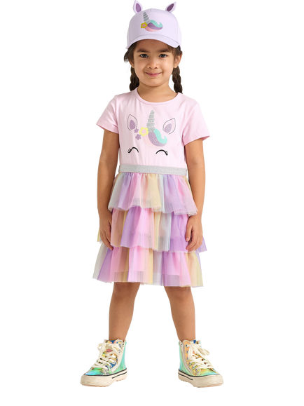 Lindex Kids' Unicorn Tiered Dress, Multi, Multi