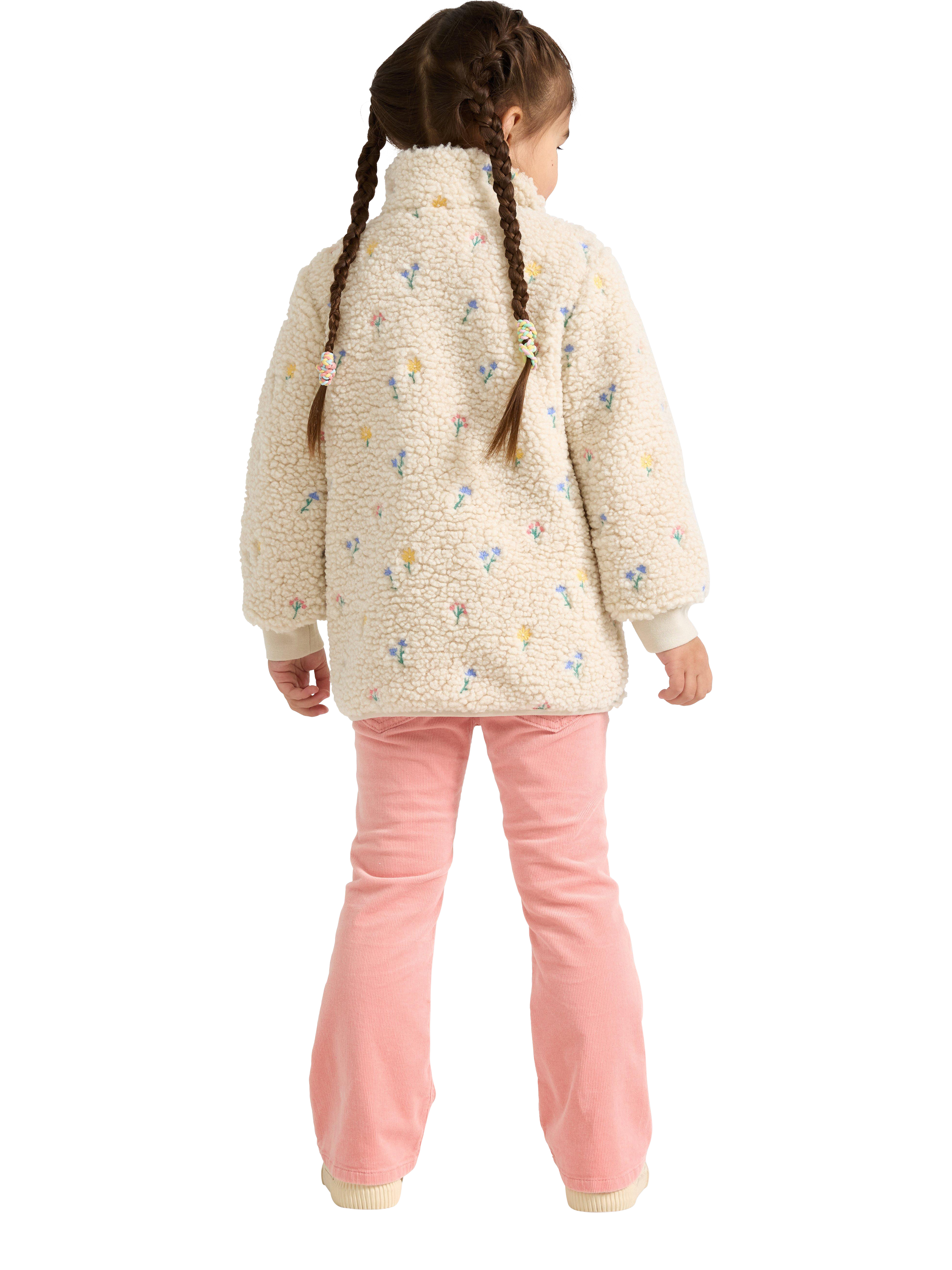 Product image 2 of 6, which shows Lindex Kids' Outdoor Zip-Up Floral Soft Pile Jacket, Light Beige/Multi, 3-4 years