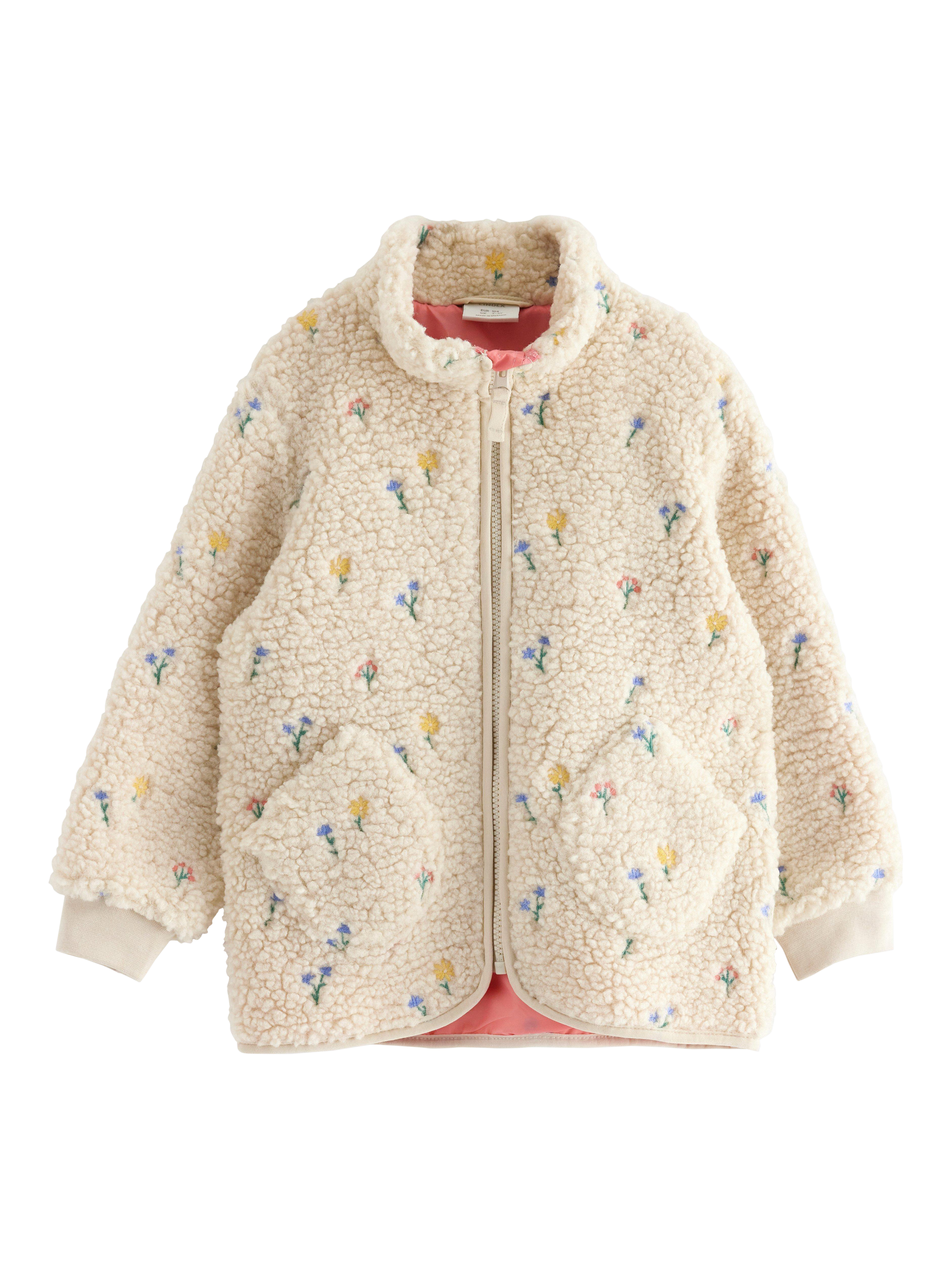 Product image 4 of 6, which shows Lindex Kids' Outdoor Zip-Up Floral Soft Pile Jacket, Light Beige/Multi, 3-4 years