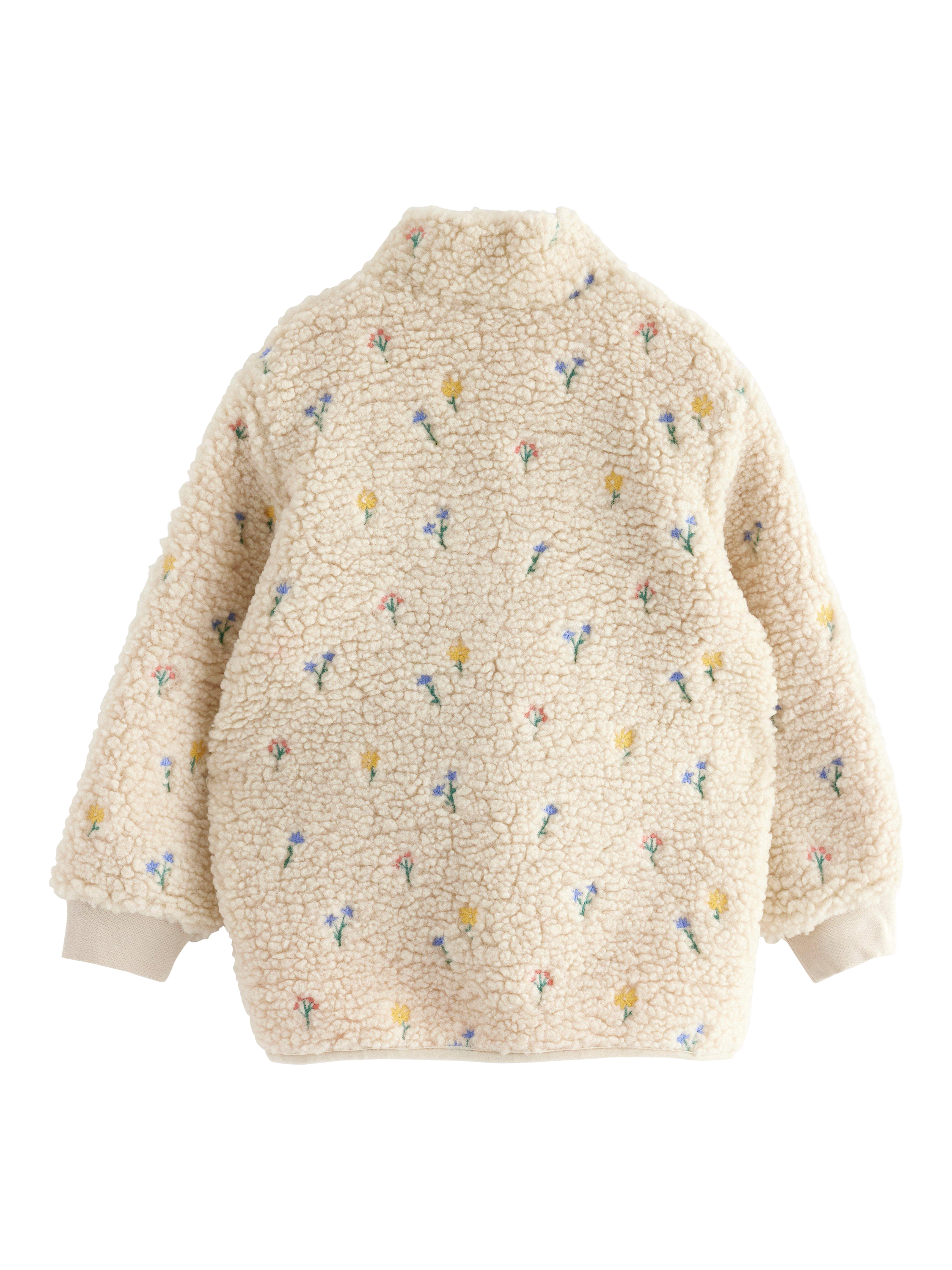 Product image 5 of 6, which shows Lindex Kids' Outdoor Zip-Up Floral Soft Pile Jacket, Light Beige/Multi, 3-4 years