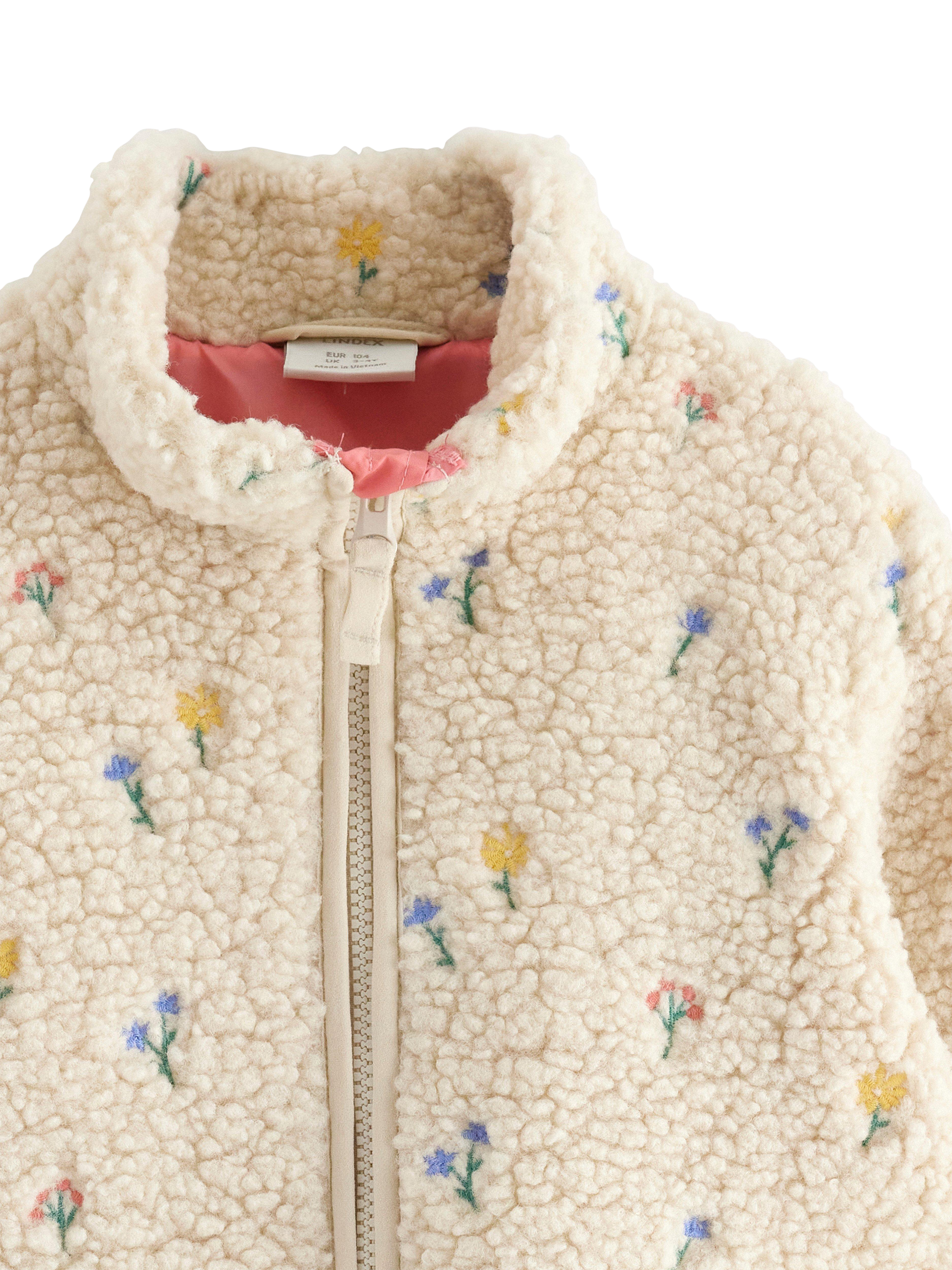 Product image 6 of 6, which shows Lindex Kids' Outdoor Zip-Up Floral Soft Pile Jacket, Light Beige/Multi, 3-4 years