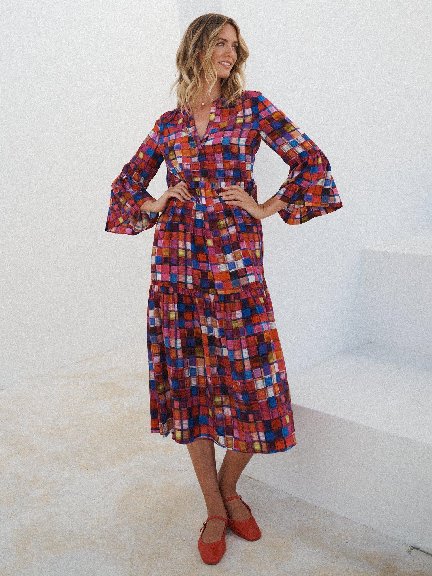 Product image 1 of 10, which shows NRBY Gracelyn Square Pure Silk Dress, Multi, XS