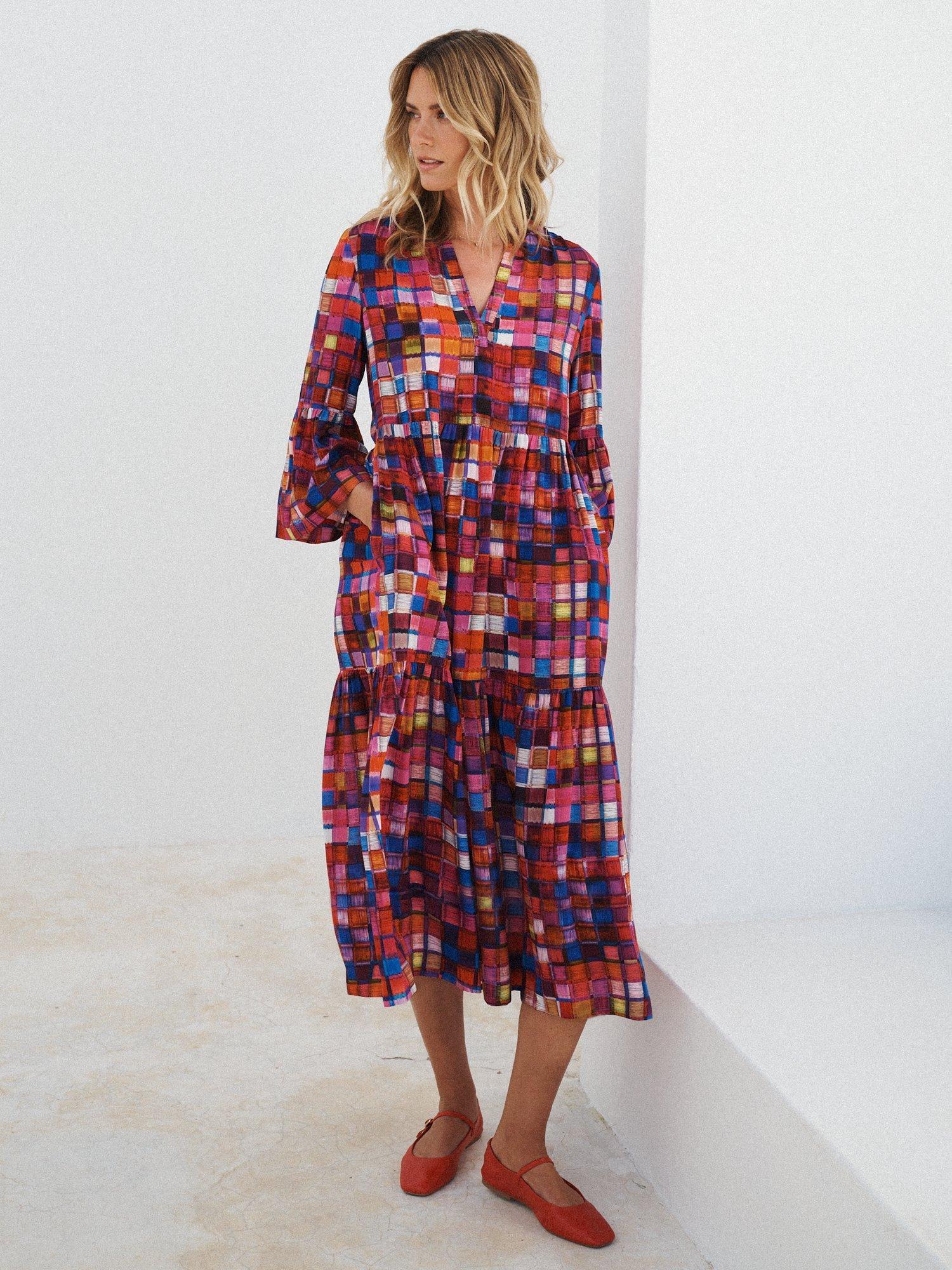 Product image 5 of 10, which shows NRBY Gracelyn Square Pure Silk Dress, Multi, XS
