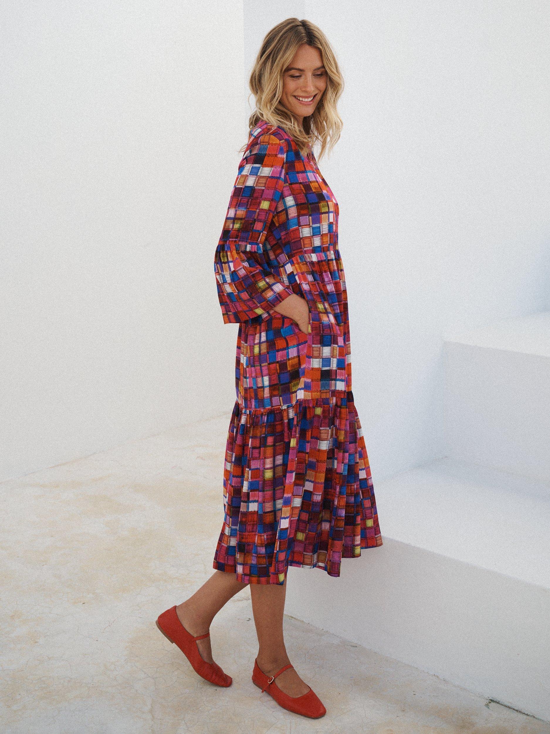 Product image 8 of 10, which shows NRBY Gracelyn Square Pure Silk Dress, Multi, XS