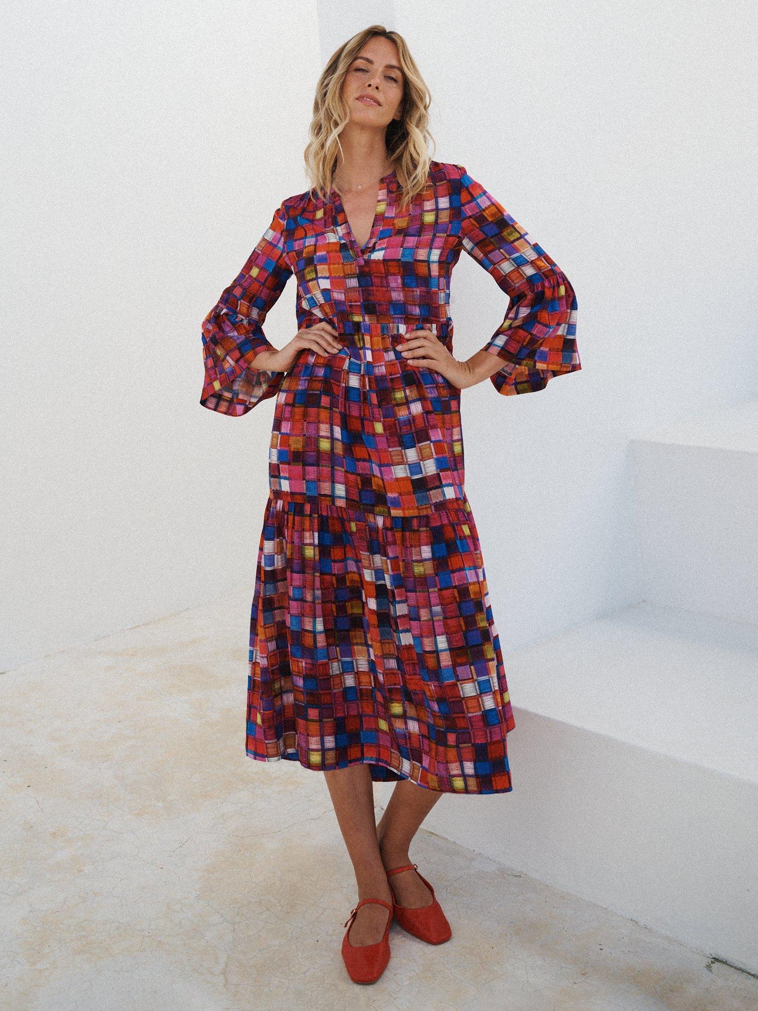 Product image 9 of 10, which shows NRBY Gracelyn Square Pure Silk Dress, Multi, XS