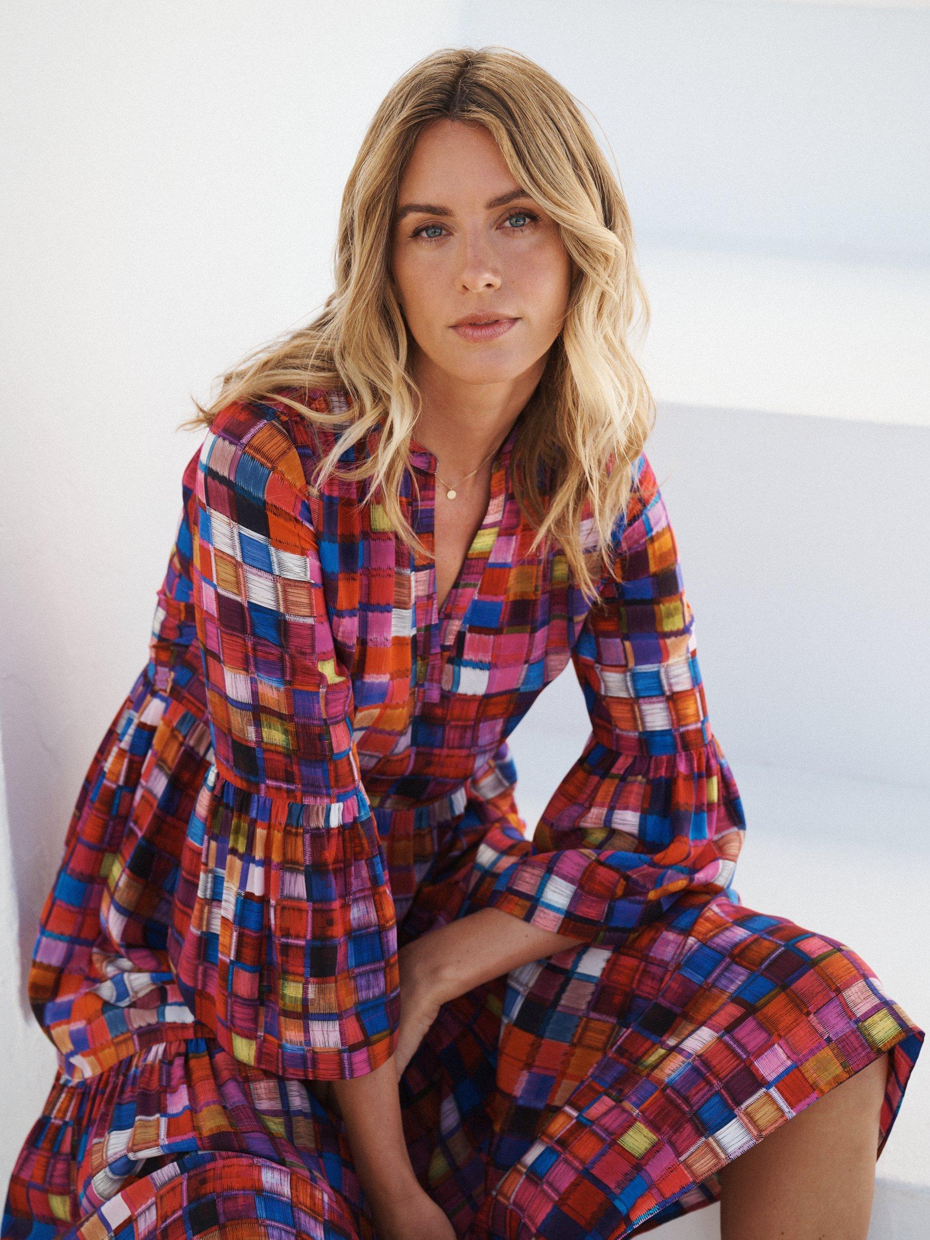 Product image 10 of 10, which shows NRBY Gracelyn Square Pure Silk Dress, Multi, XS
