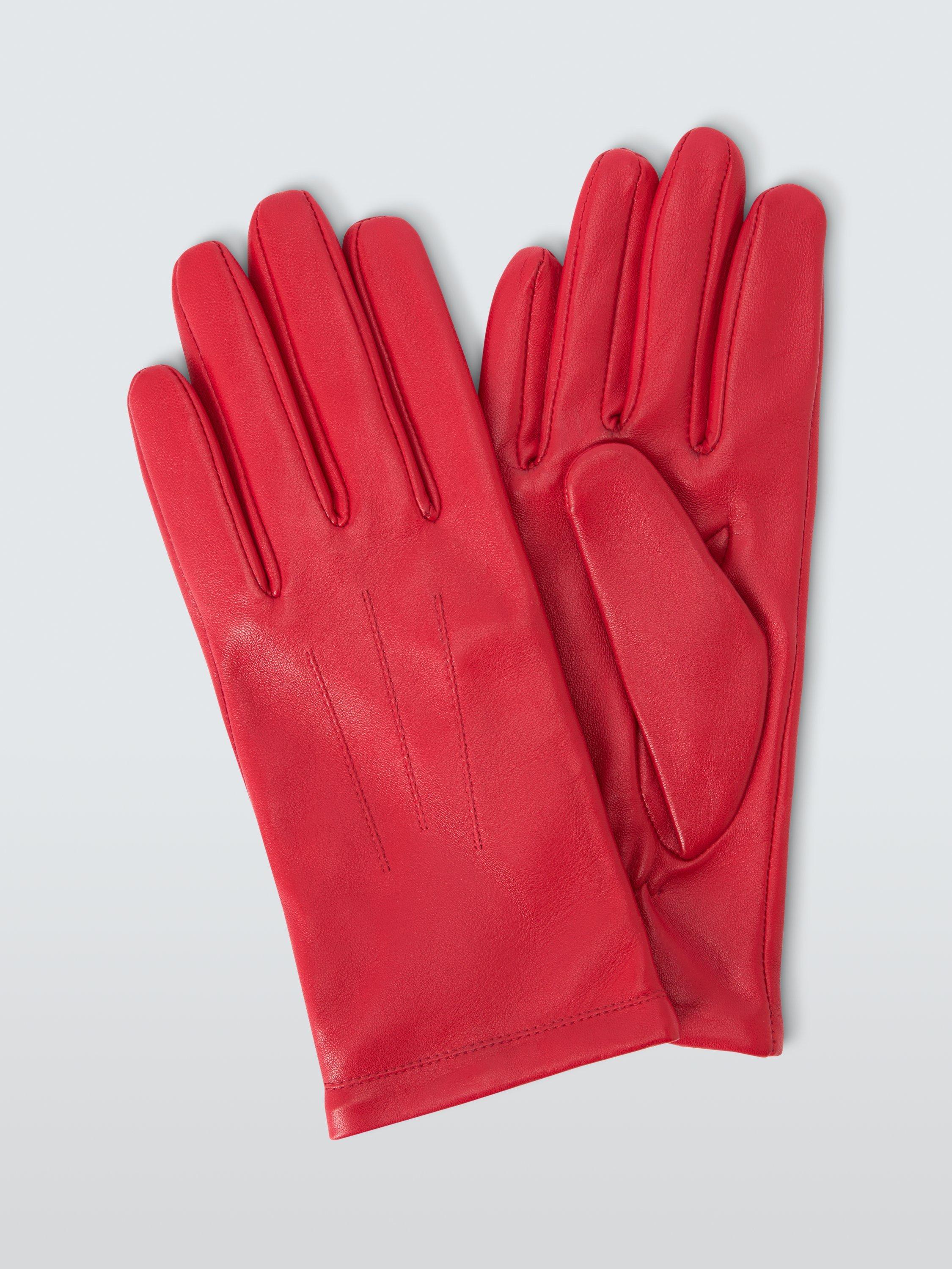 Product image 1 of 2, which shows John Lewis Stitching Detail Fleece Lined Leather Gloves, Red, S