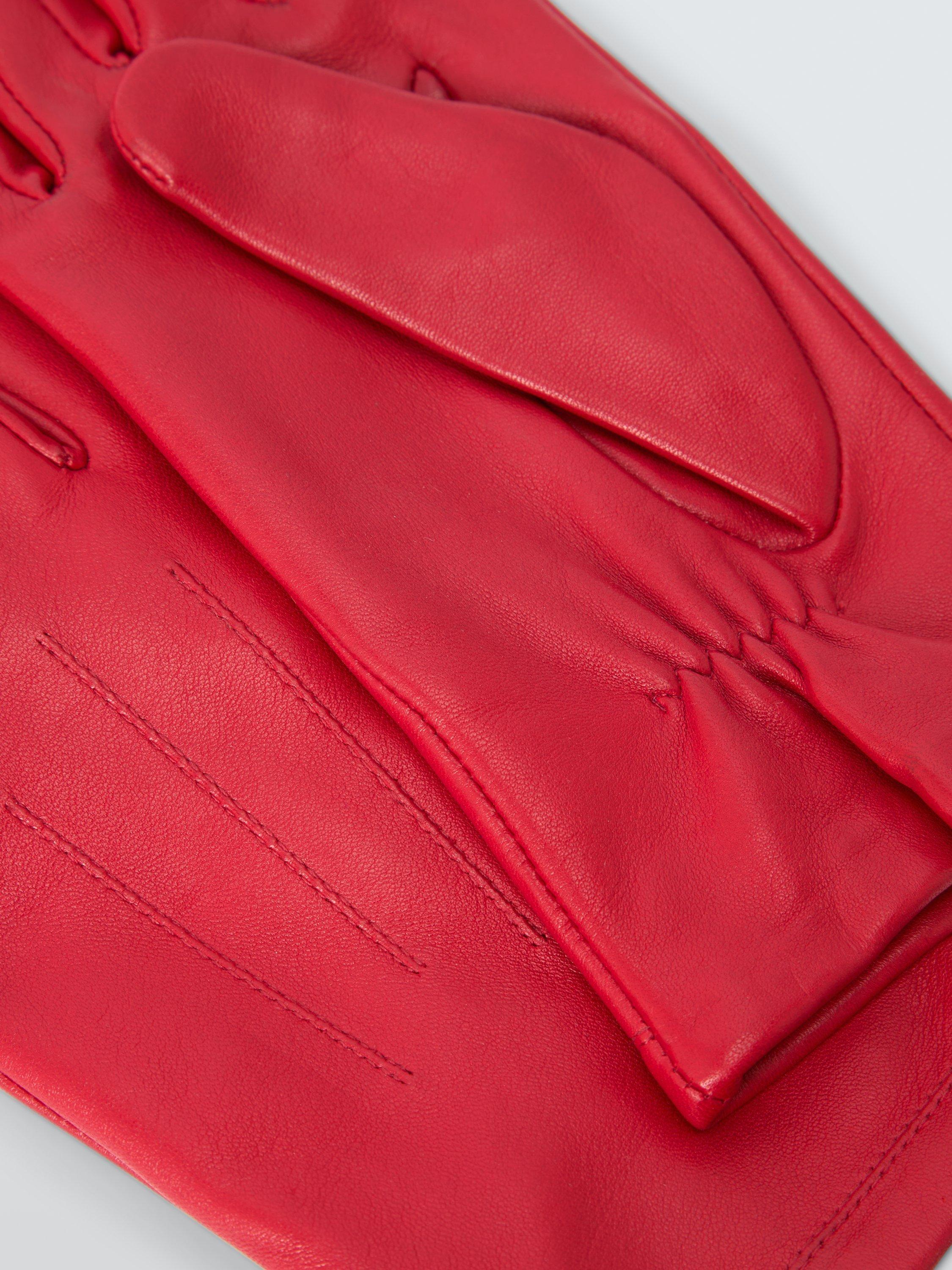 Product image 2 of 2, which shows John Lewis Stitching Detail Fleece Lined Leather Gloves, Red, S