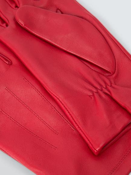 John Lewis Stitching Detail Fleece Lined Leather Gloves - view 2, Red