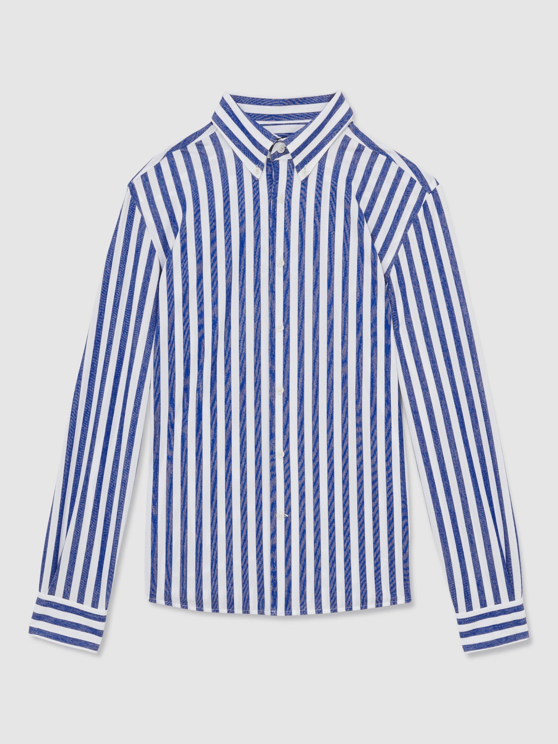 Product image 3 of 5, which shows Reiss Tobin Cotton Blend Regular Fit Stripe Shirt, Blue/White, XL