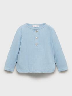 Mango Baby Panama Cotton Button Shirt, Pastel Blue, Pastel Blue
