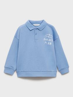 Mango Kids' Plan Polo Neck Sweatshirt, Medium Blue, Medium Blue