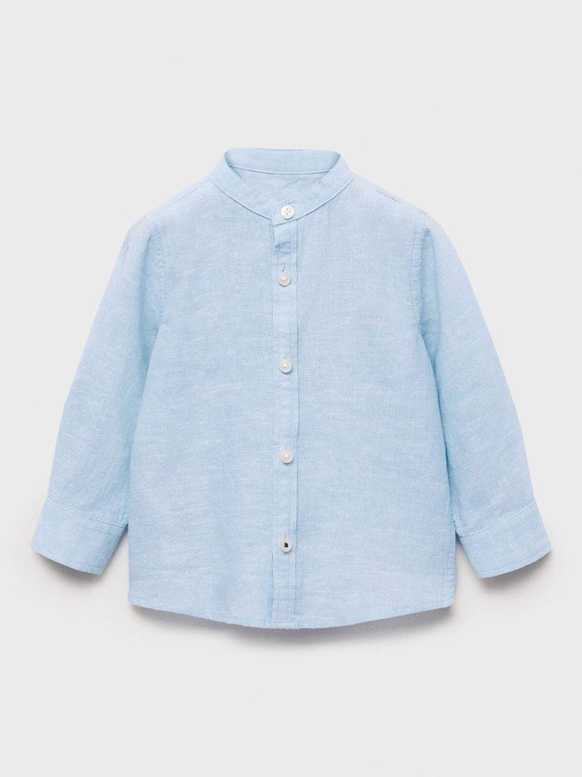 Mango Kids' Albert Linen Cotton Shirt, Pastel Blue
