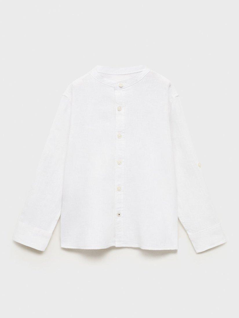 Mango Kids' Albert Linen Cotton Shirt, White