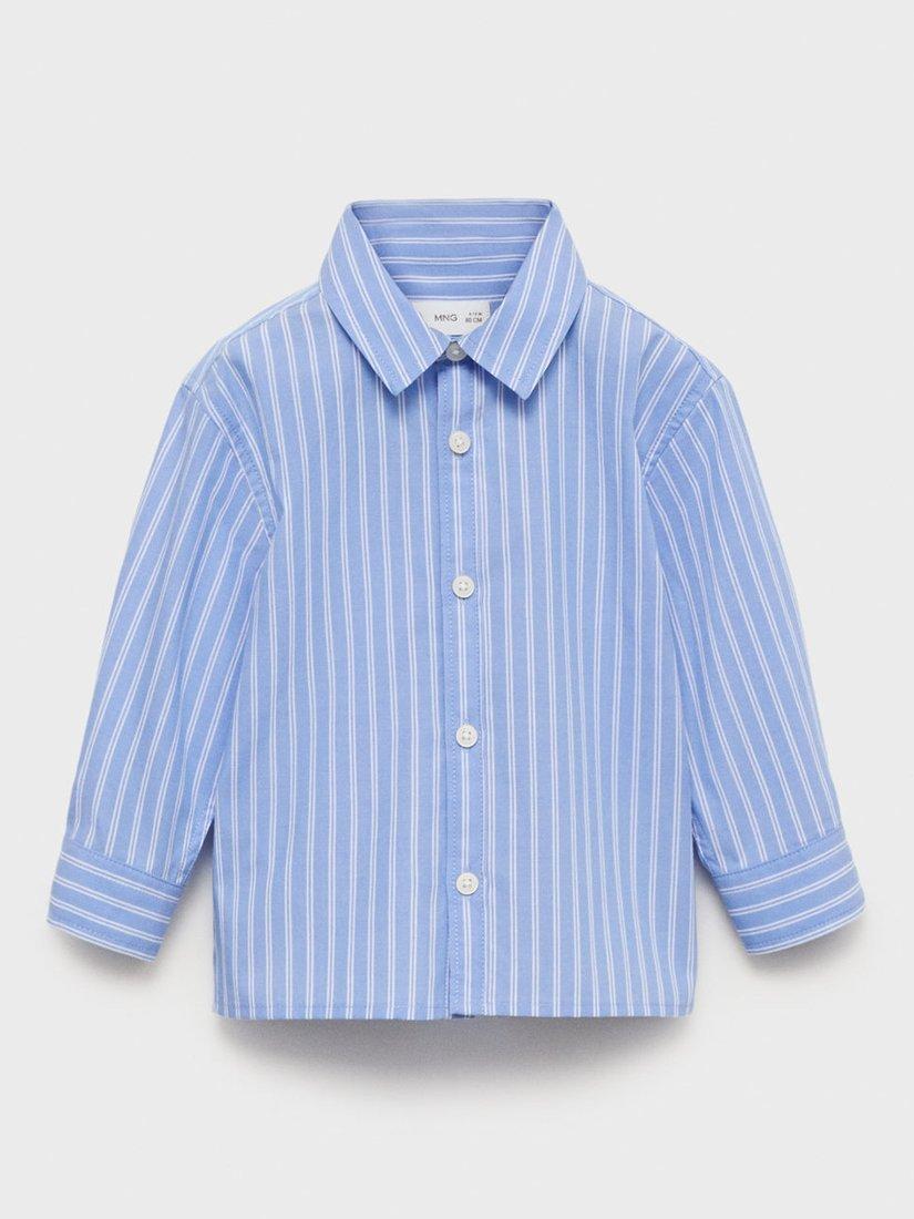 Product image 1 of 6, which shows Mango Kids' Carlos Stripe Cotton Shirt, Light Pastel Blue, 12-18 months