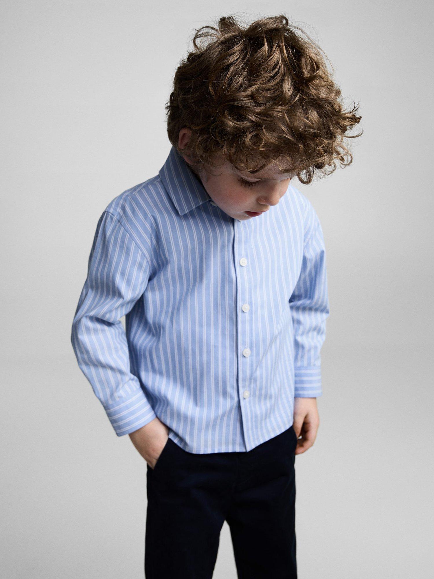 Product image 2 of 6, which shows Mango Kids' Carlos Stripe Cotton Shirt, Light Pastel Blue, 12-18 months