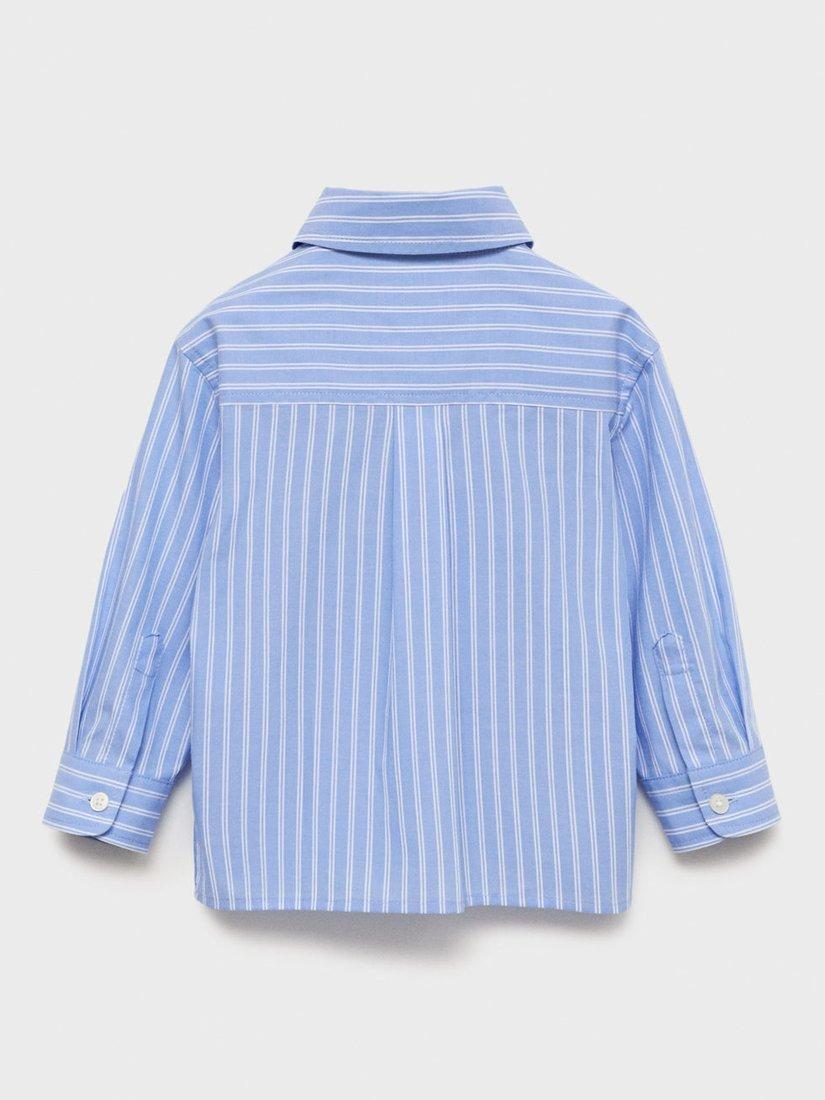 Product image 3 of 6, which shows Mango Kids' Carlos Stripe Cotton Shirt, Light Pastel Blue, 12-18 months