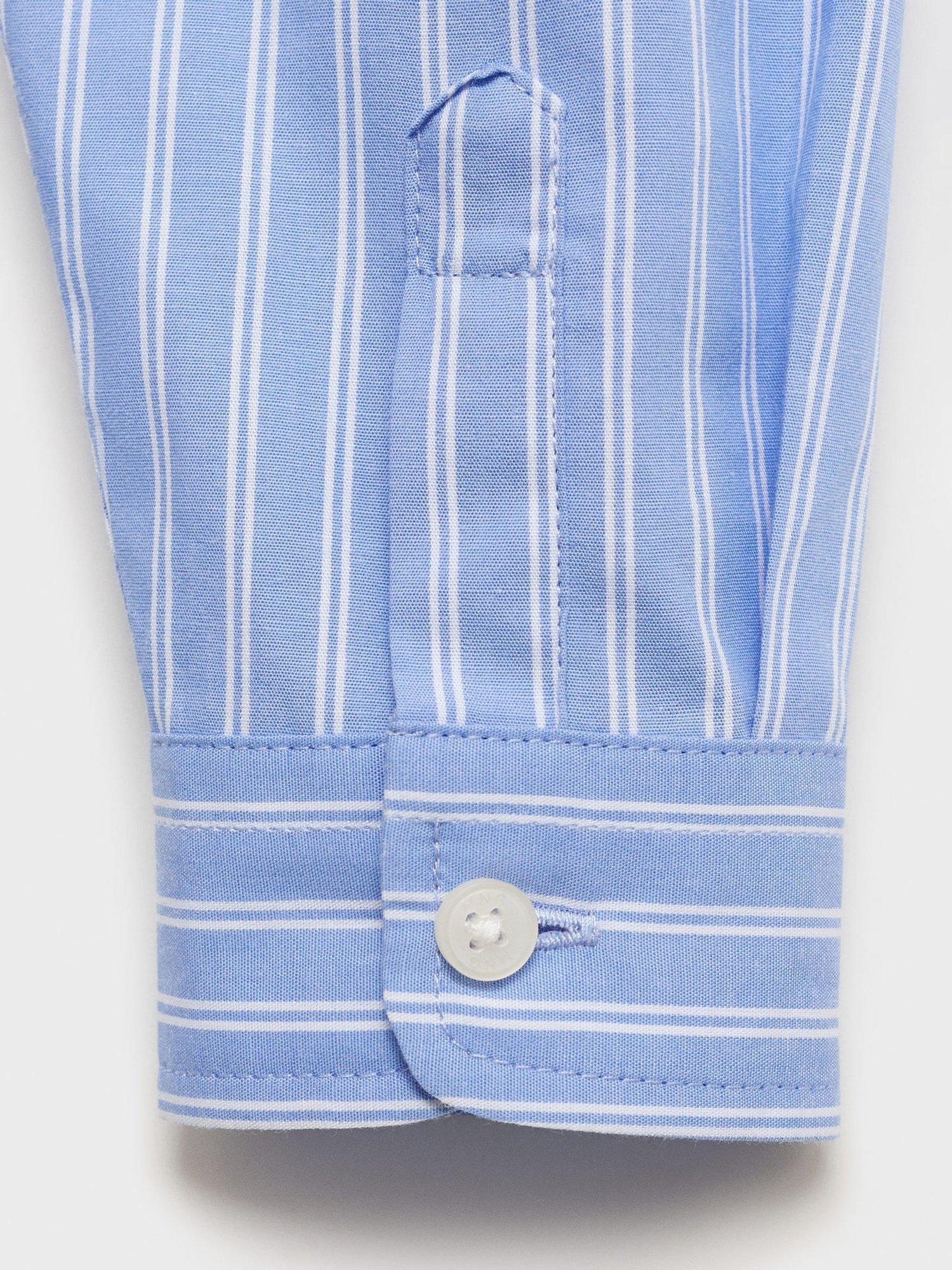 Product image 4 of 6, which shows Mango Kids' Carlos Stripe Cotton Shirt, Light Pastel Blue, 12-18 months