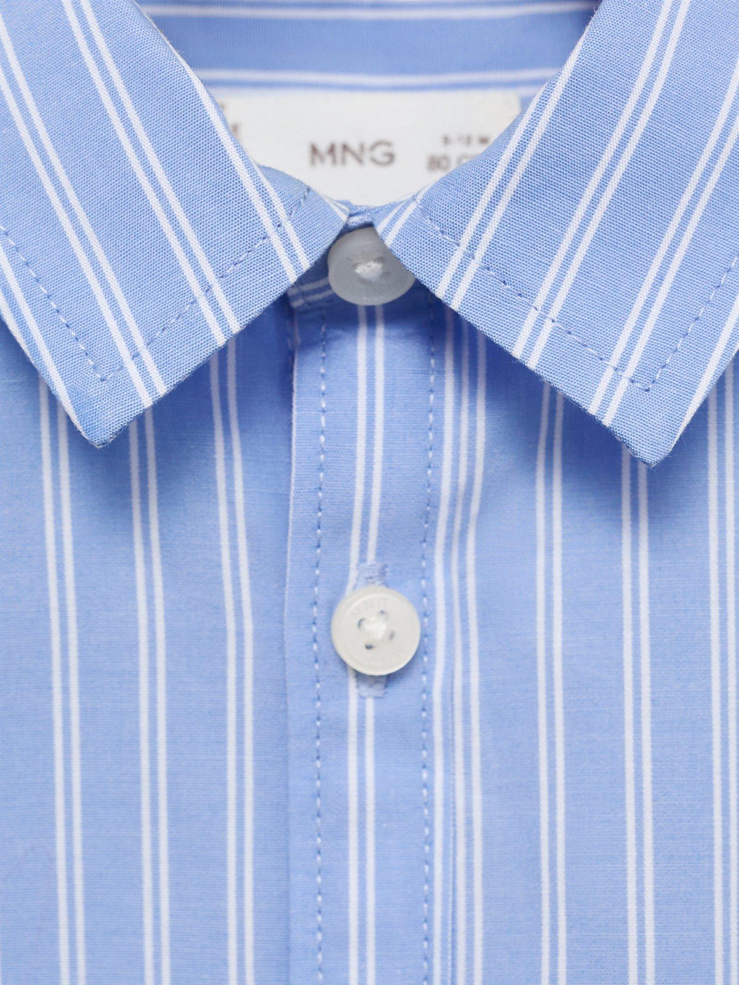 Product image 6 of 6, which shows Mango Kids' Carlos Stripe Cotton Shirt, Light Pastel Blue, 12-18 months