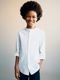 Mango Kids' Forma Cotton Linen Blend Striped Shirt, Medium Blue
