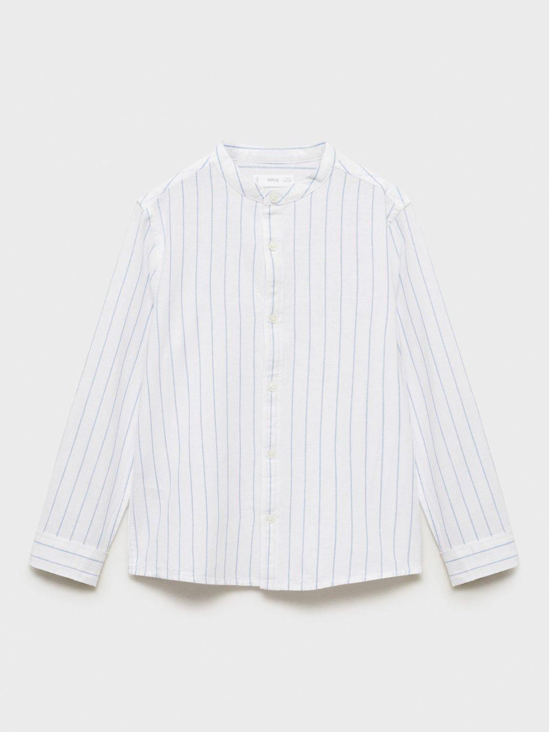 Product image 3 of 6, which shows Mango Kids' Forma Cotton Linen Blend Striped Shirt, Medium Blue, 6 yrs