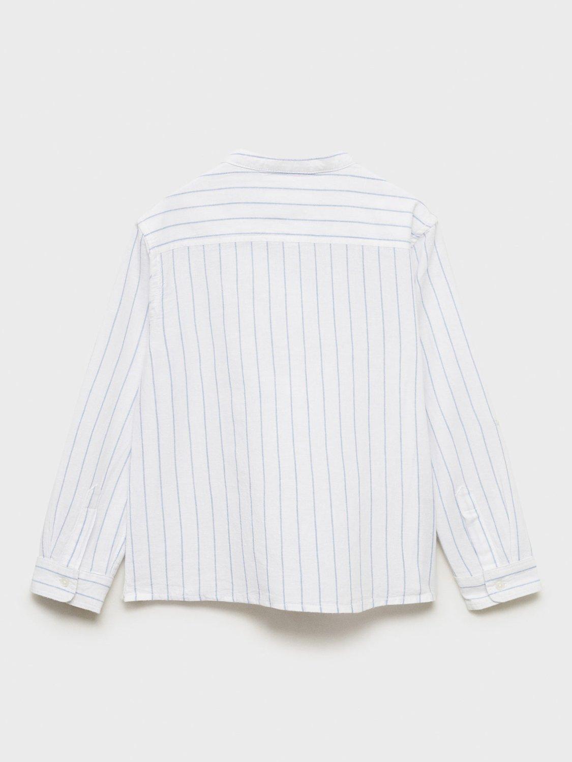 Product image 4 of 6, which shows Mango Kids' Forma Cotton Linen Blend Striped Shirt, Medium Blue, 6 yrs