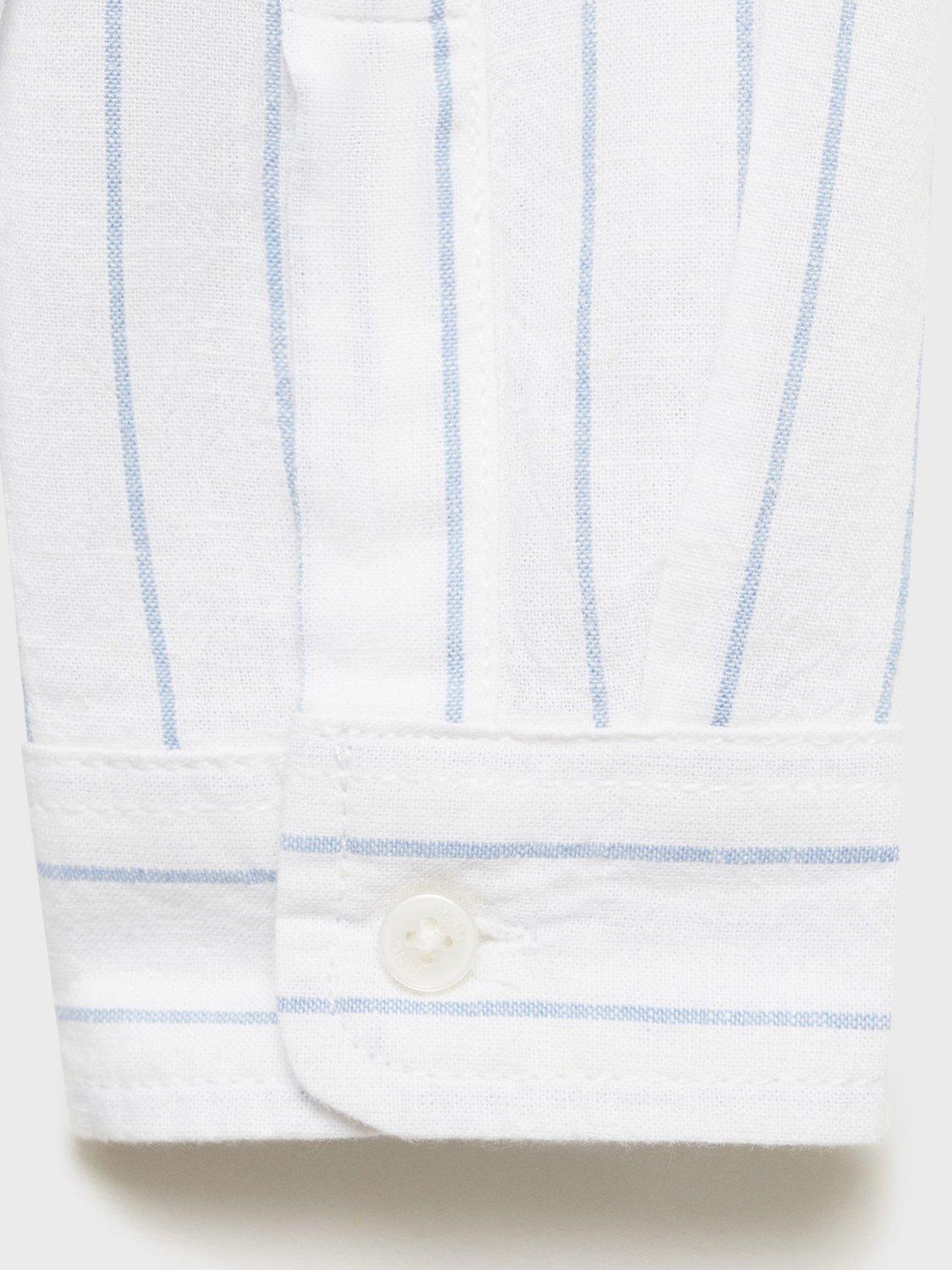 Product image 5 of 6, which shows Mango Kids' Forma Cotton Linen Blend Striped Shirt, Medium Blue, 6 yrs