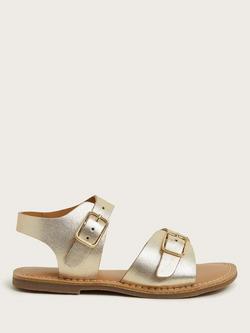 Monsoon Kids' Metallic Leather Buckle Strap Sandals, Gold, Gold