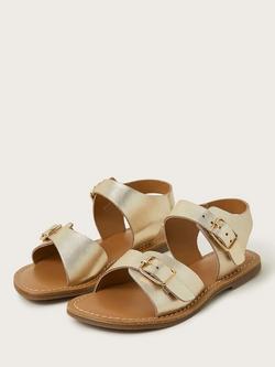 Monsoon Kids' Metallic Leather Buckle Strap Sandals, Gold - view 2, Gold