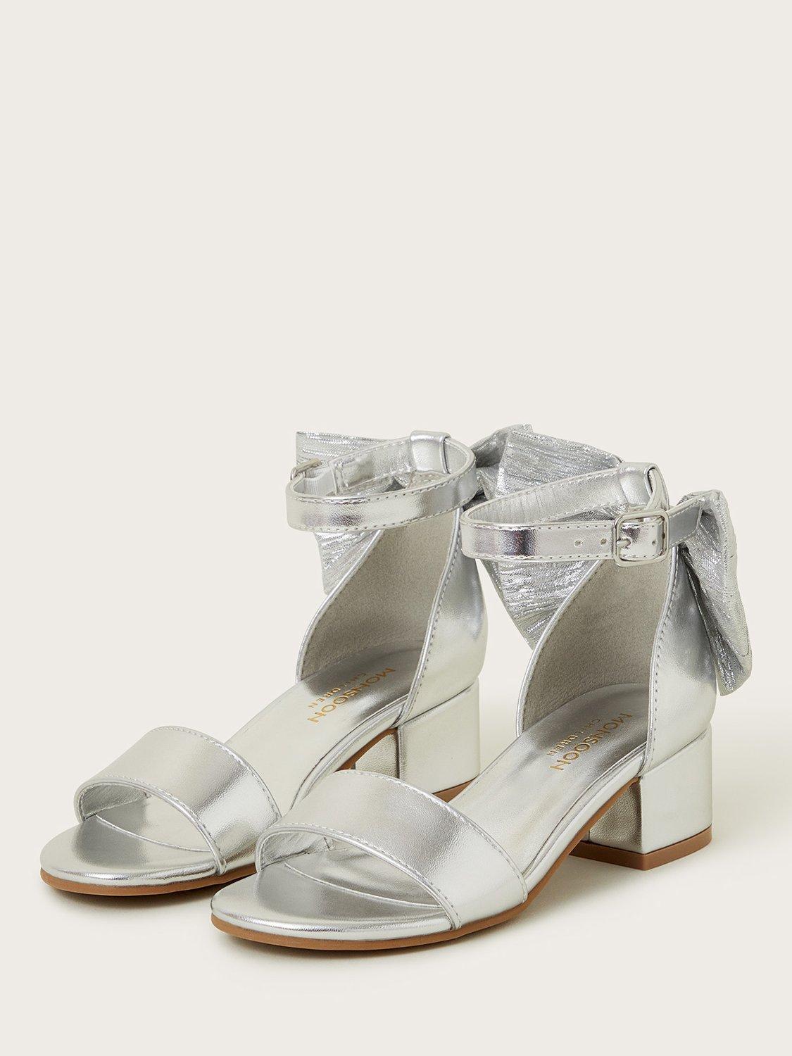 Product image 2 of 3, which shows Monsoon Kids' Two-Part Bow Heeled Shoes, Silver, 7 Jnr