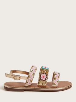 Monsoon Kids' Embellished Strappy Metallic Sandals, Pink/Multi, Pink/Multi