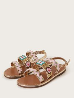 Monsoon Kids' Embellished Strappy Metallic Sandals, Pink/Multi - view 2, Pink/Multi