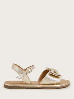 Monsoon Kids' Leather Bow Sandals, Gold, Gold