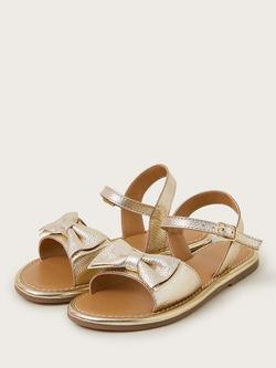 Monsoon Kids' Leather Bow Sandals, Gold - view 2, Gold